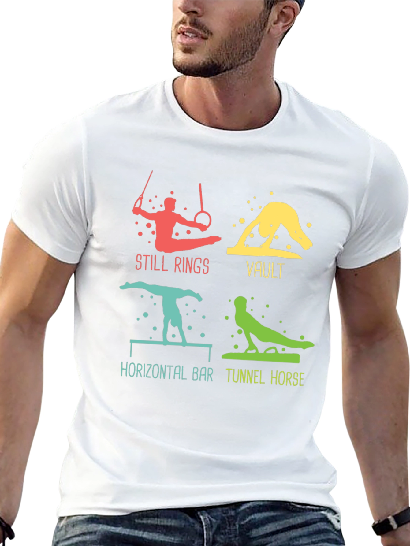 Gymnastics Events Graphic Tee - Still Rings Vault and More!