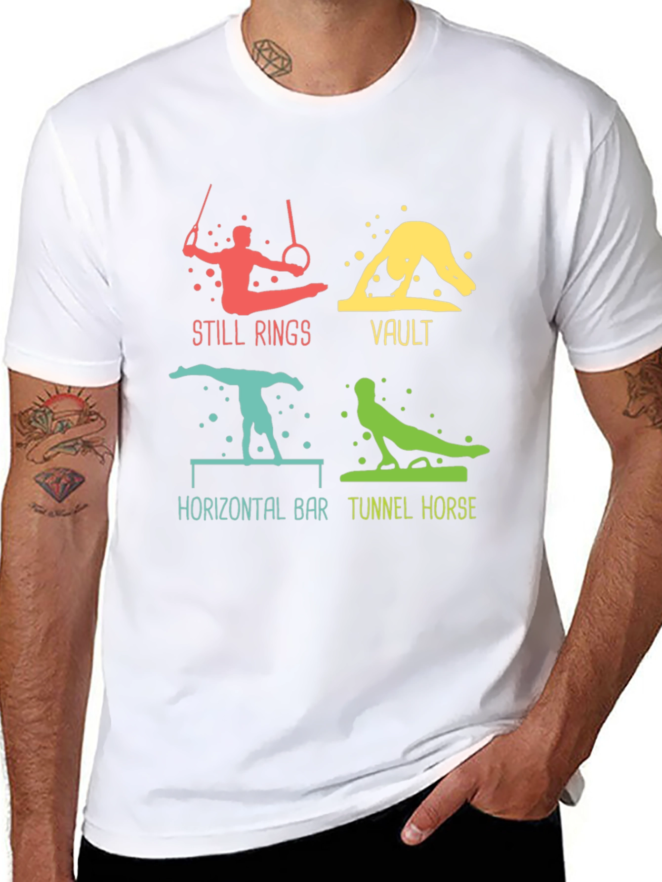 Gymnastics Events Graphic Tee - Still Rings Vault and More!