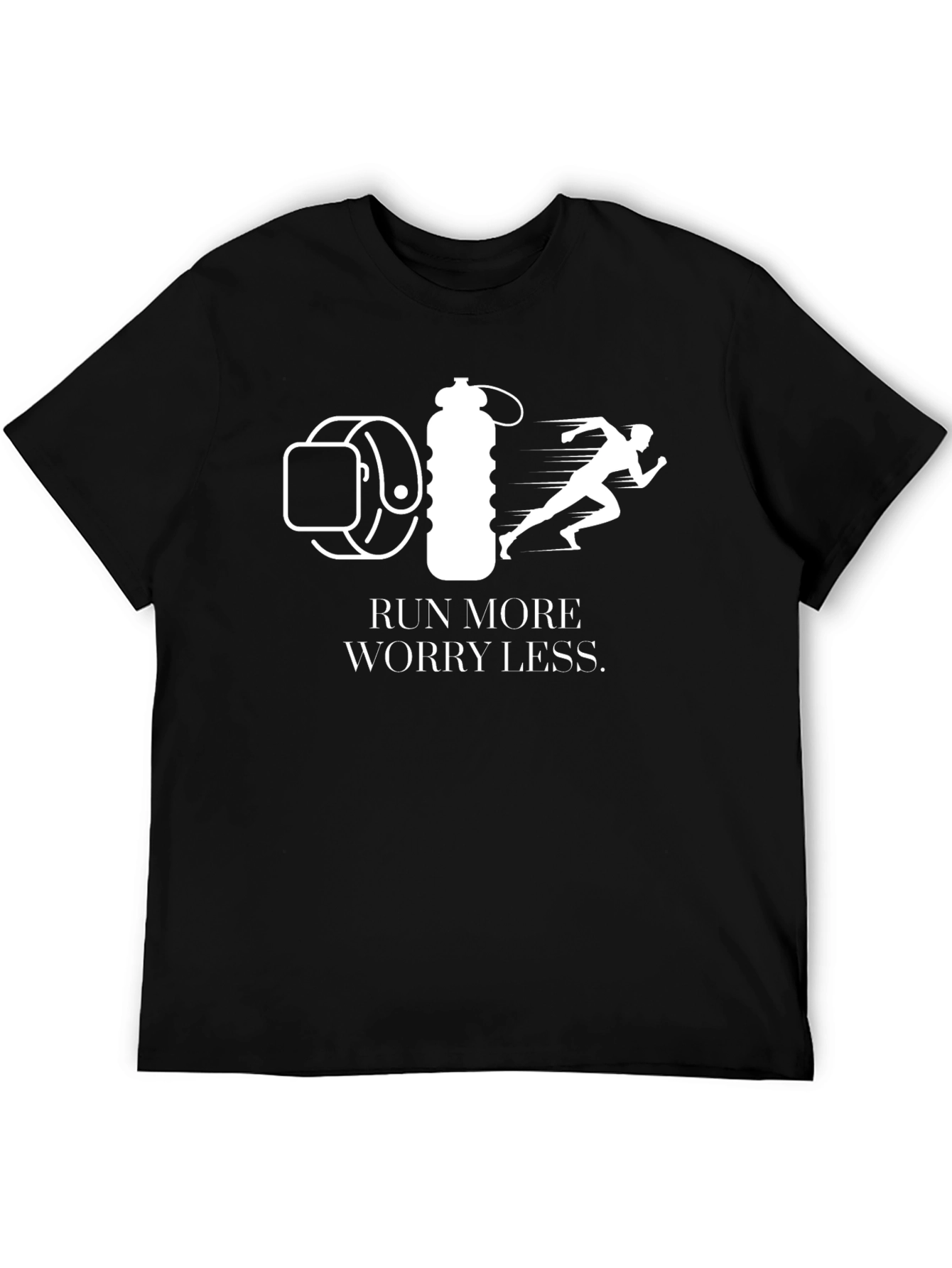 Run More Worry Less Graphic T-Shirt - Black