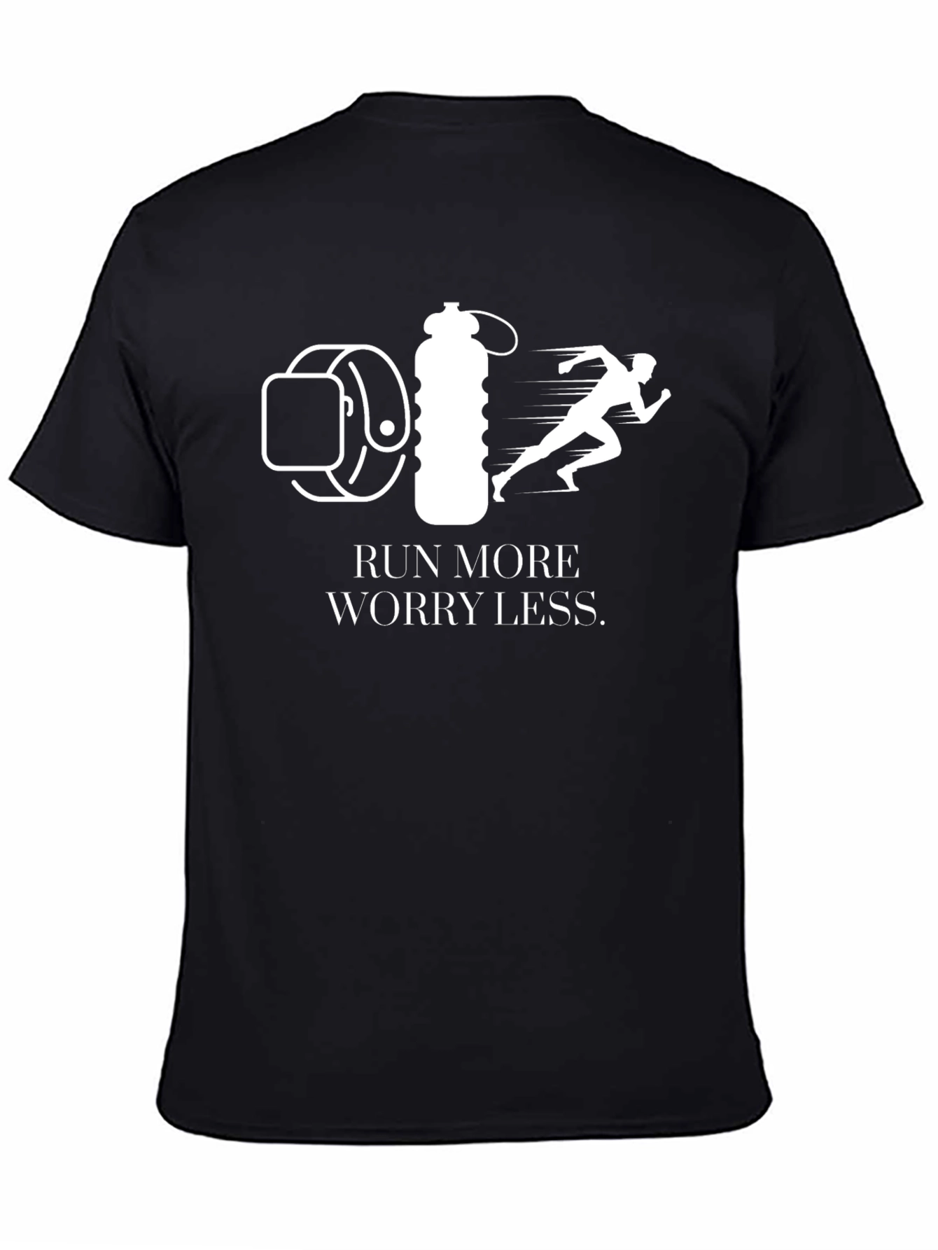 Run More Worry Less Graphic T-Shirt - Black