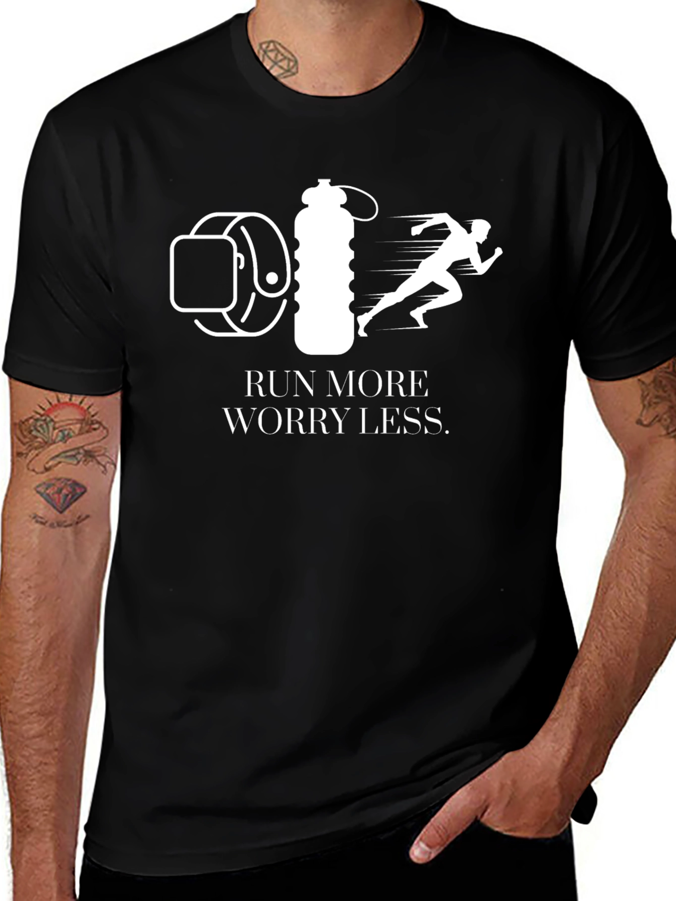 Run More Worry Less Graphic T-Shirt - Black