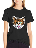 Cat Face Graphic Black T-Shirt