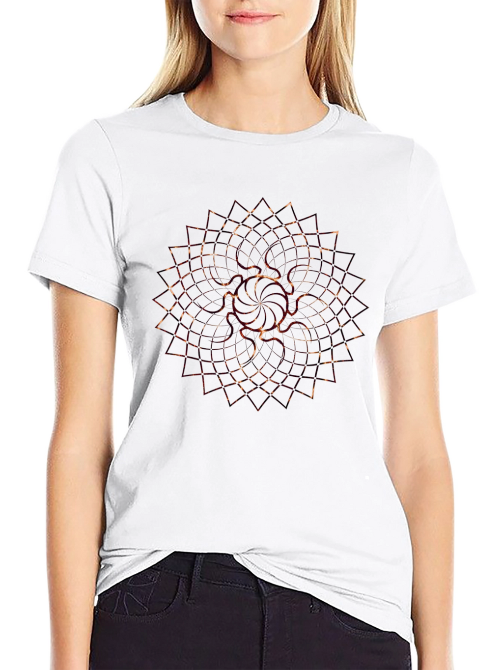 Geometric Fire Mandala Mens Black T-Shirt