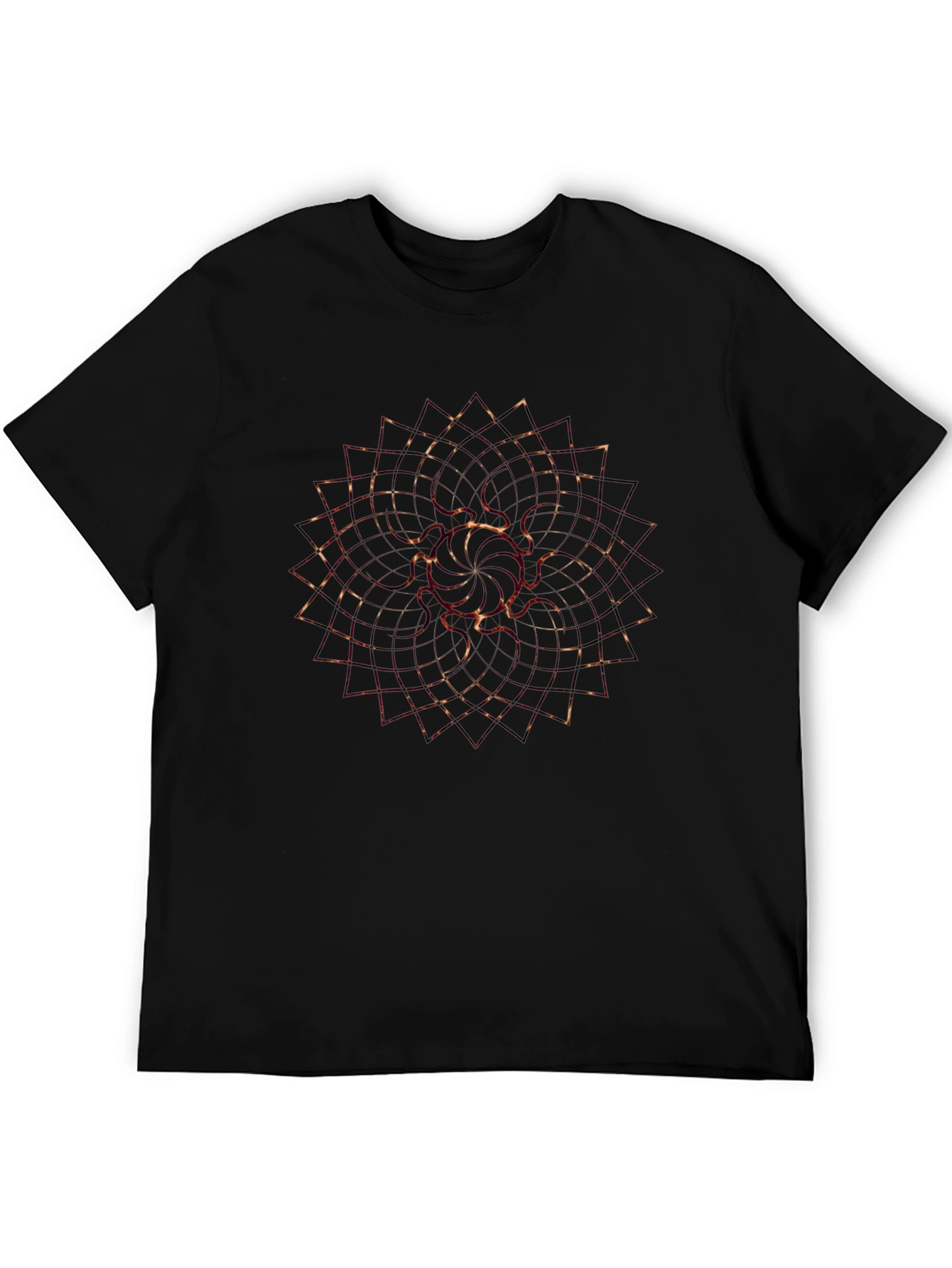 Geometric Fire Mandala Mens Black T-Shirt