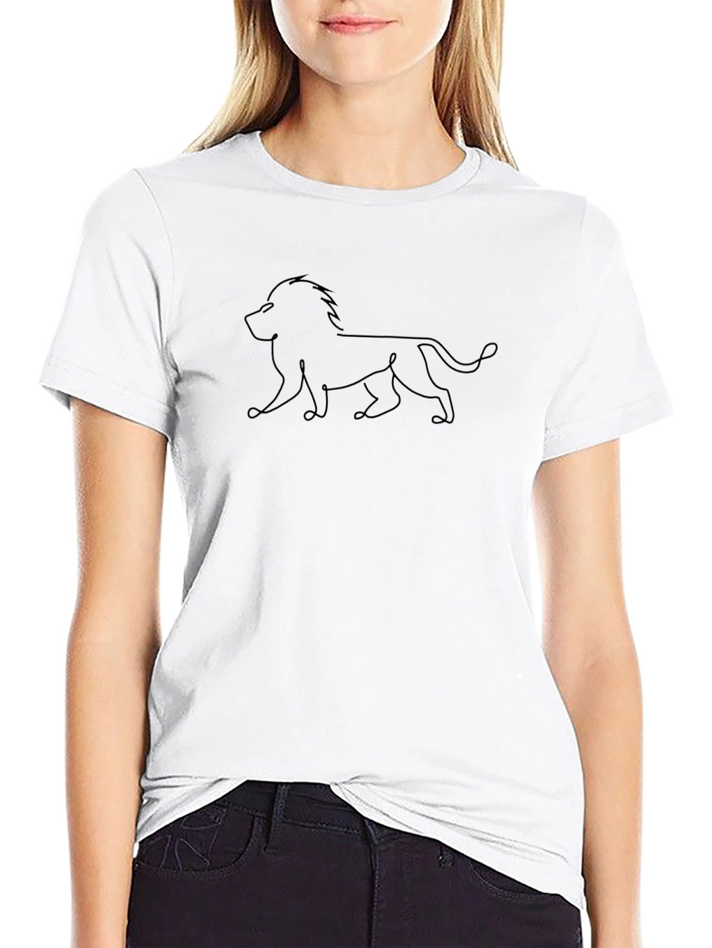 Lion One-Line Art Black T-Shirt