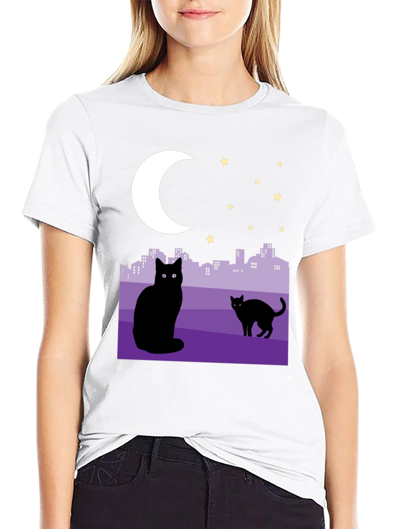 Cats Under the Moon Graphic T-Shirt