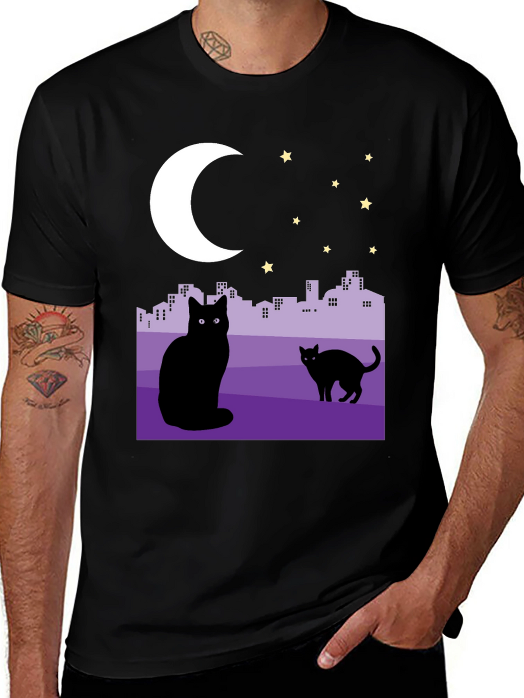 Cats Under the Moon Graphic T-Shirt