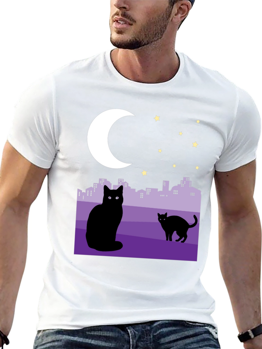 Cats Under the Moon Graphic T-Shirt