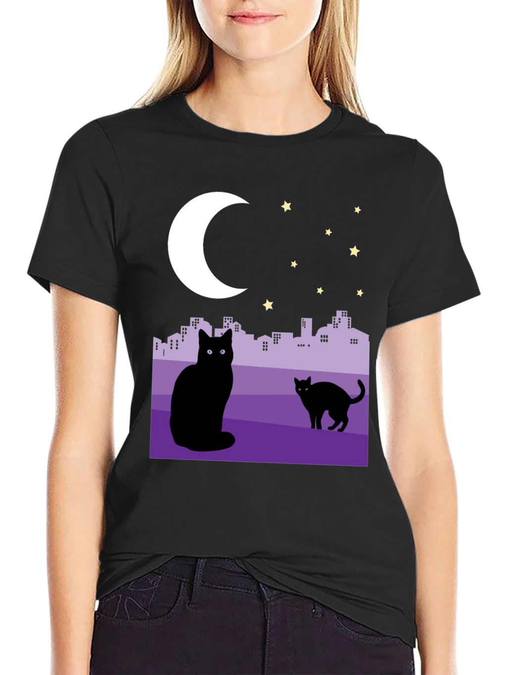 Cats Under the Moon Graphic T-Shirt