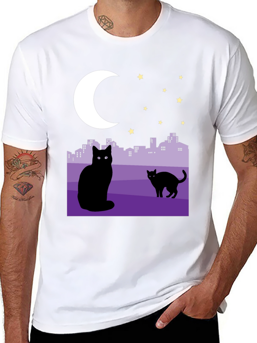 Cats Under the Moon Graphic T-Shirt