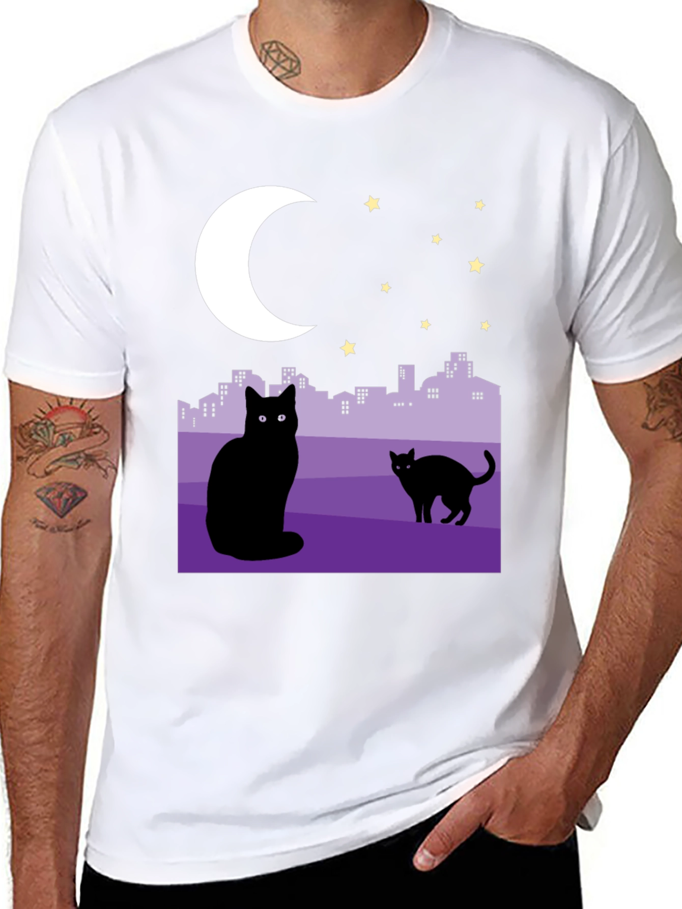 Cats Under the Moon Graphic T-Shirt