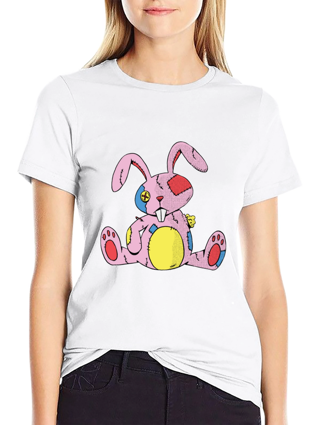 Distressed Stuffed Bunny Black T-Shirt