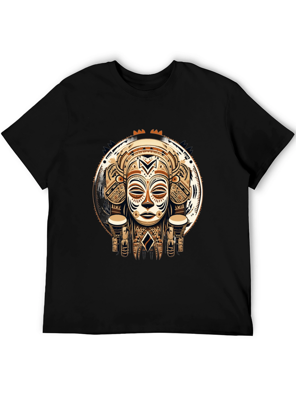 Tribal Mask Graphic Tee - Unique Design