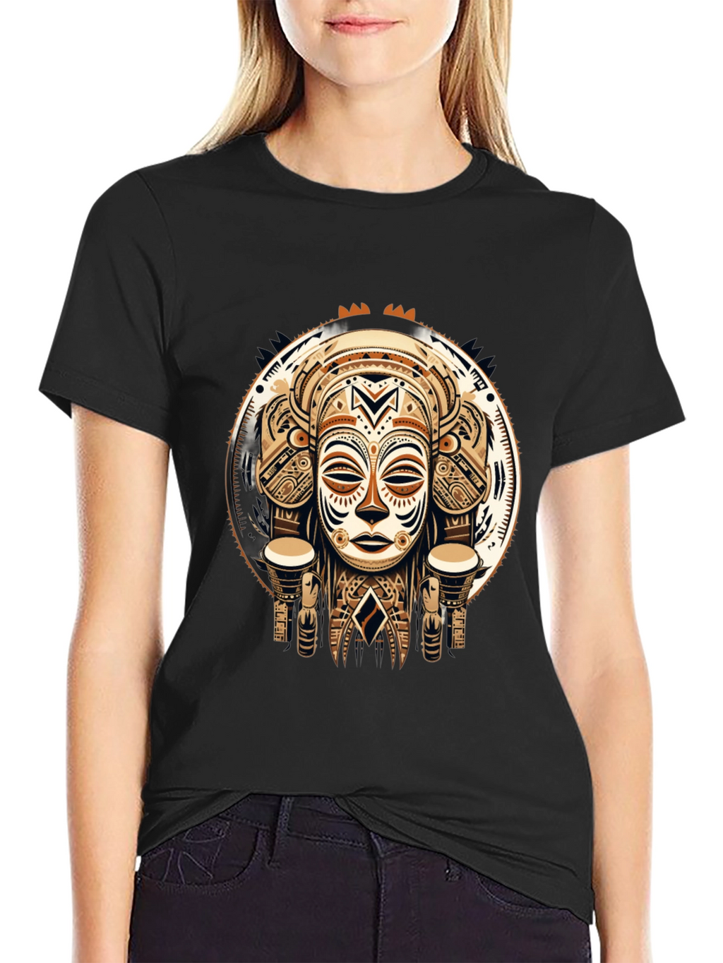 Tribal Mask Graphic Tee - Unique Design