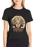 Tribal Mask Graphic Tee - Unique Design