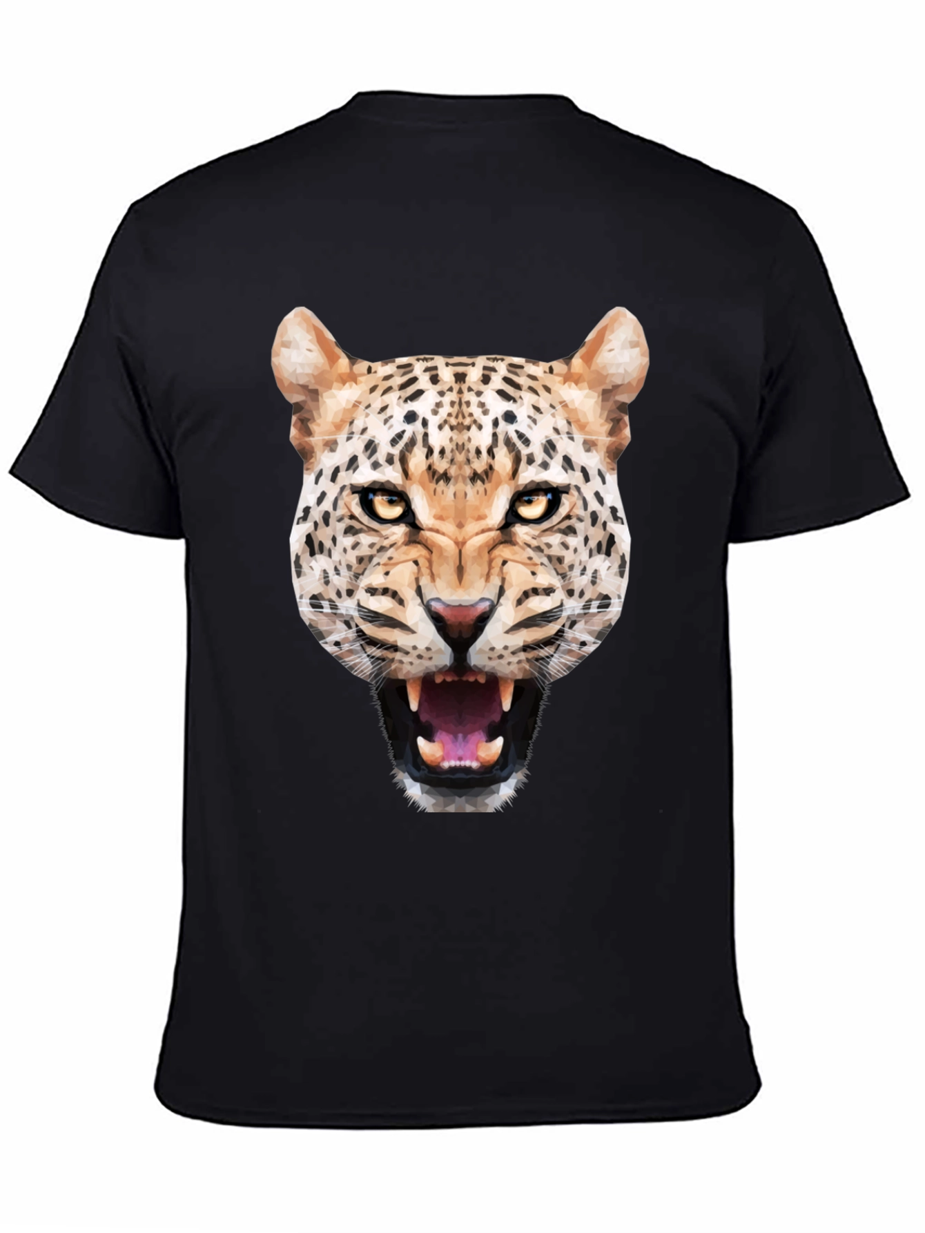 Mens Black T-Shirt with Geometric Leopard Graphic
