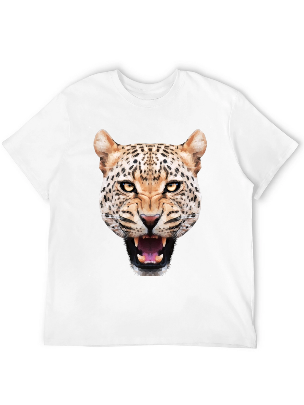 Mens Black T-Shirt with Geometric Leopard Graphic