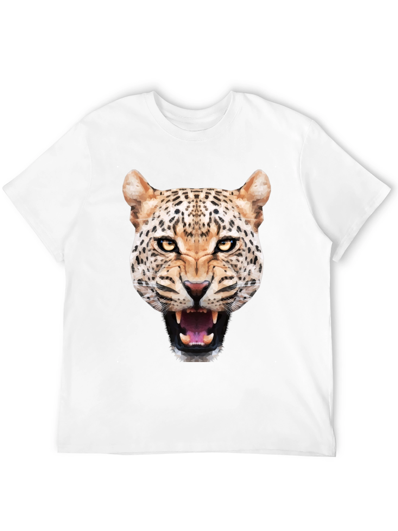 Mens Black T-Shirt with Geometric Leopard Graphic