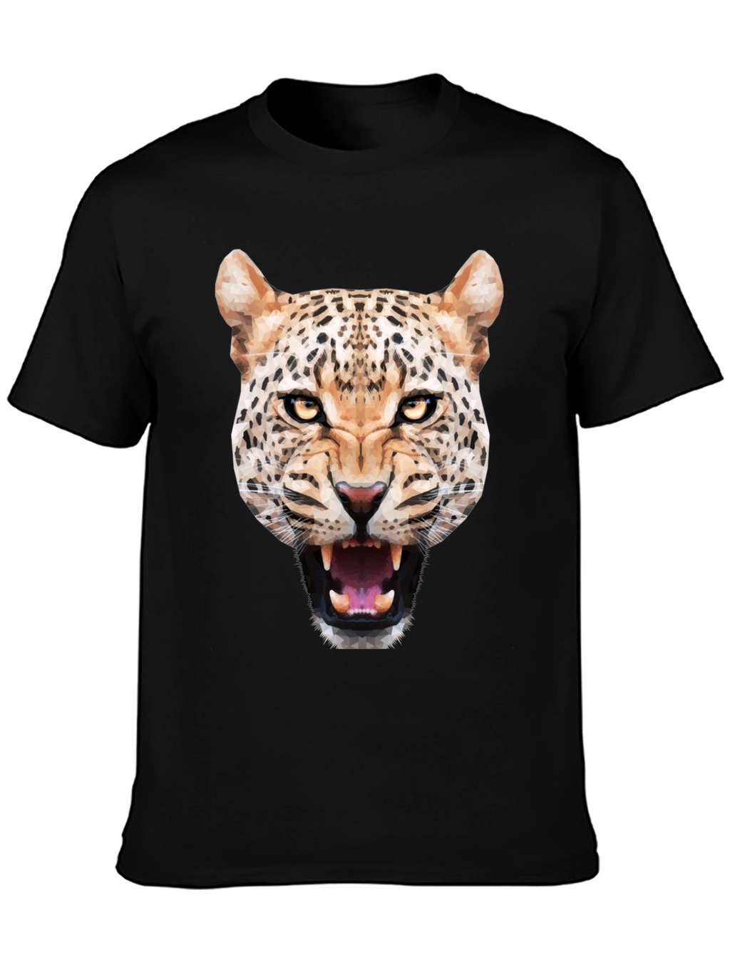 Mens Black T-Shirt with Geometric Leopard Graphic