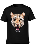 Mens Black T-Shirt with Geometric Leopard Graphic