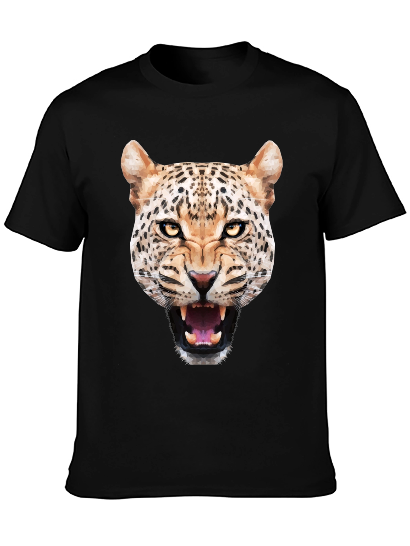 Mens Black T-Shirt with Geometric Leopard Graphic