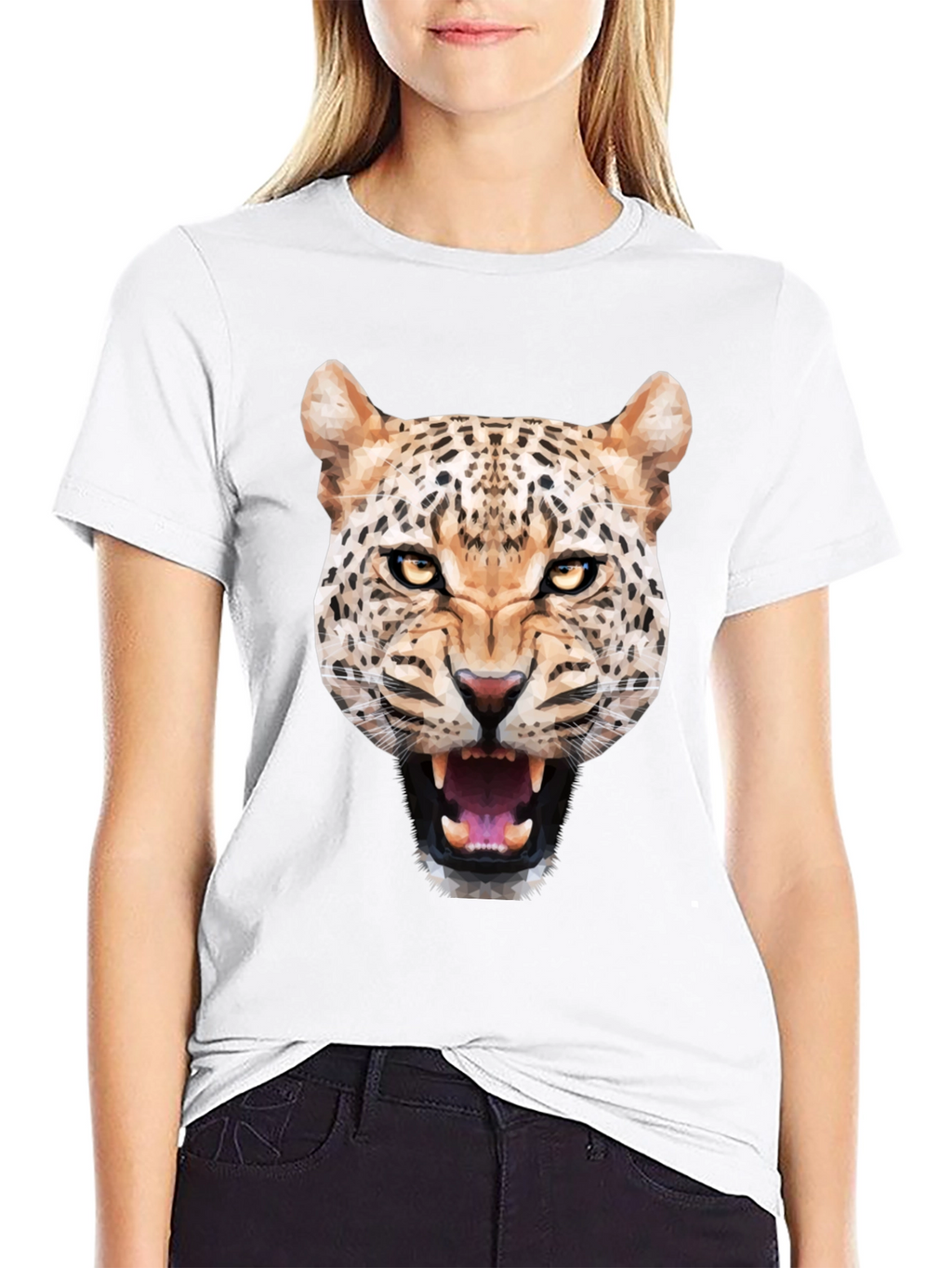 Mens Black T-Shirt with Geometric Leopard Graphic