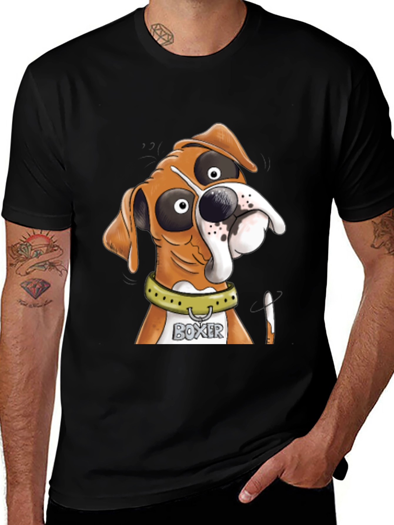 Boxer Dog Cartoon Graphic Tee - Unique Design
