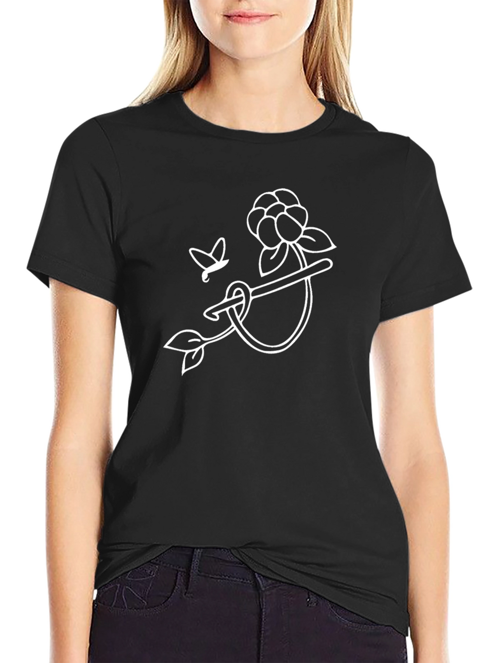 Black Crochet Hook Flower T-Shirt
