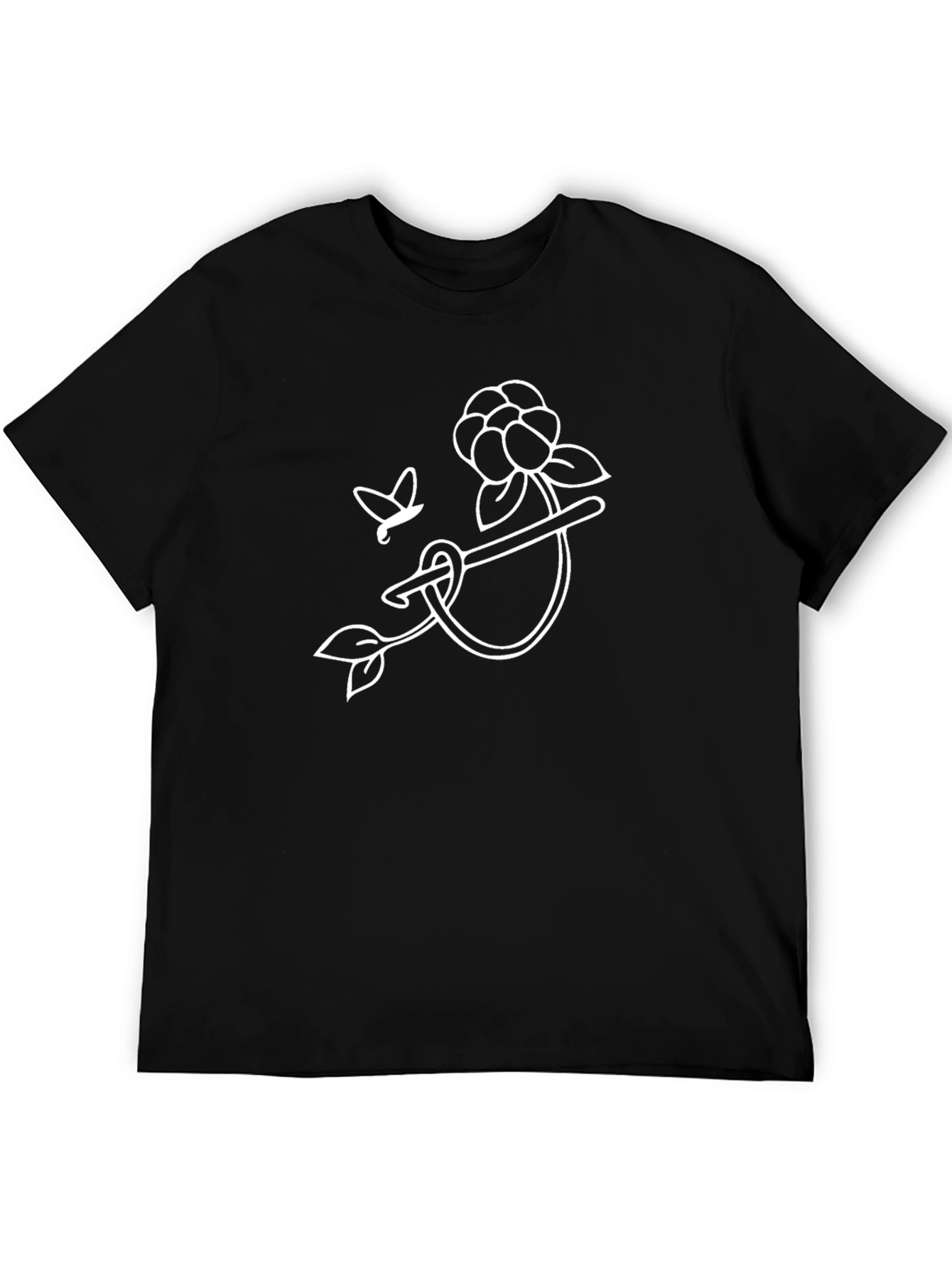 Black Crochet Hook Flower T-Shirt