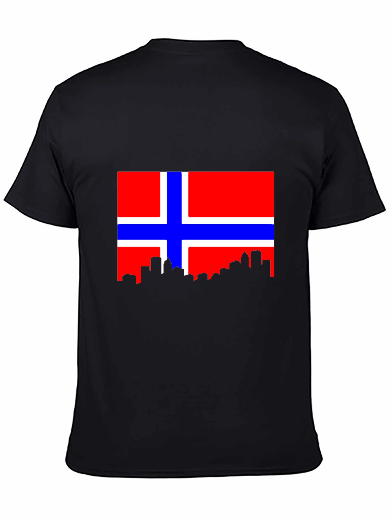 Norway Flag Skyline Black Tee Shirt