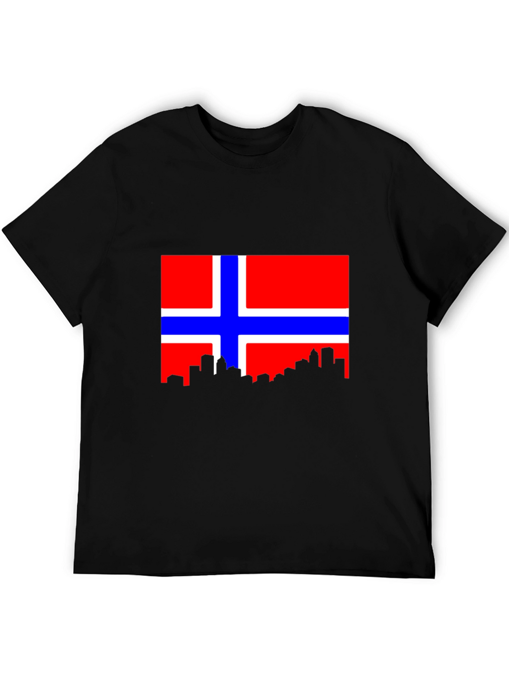 Norway Flag Skyline Black Tee Shirt