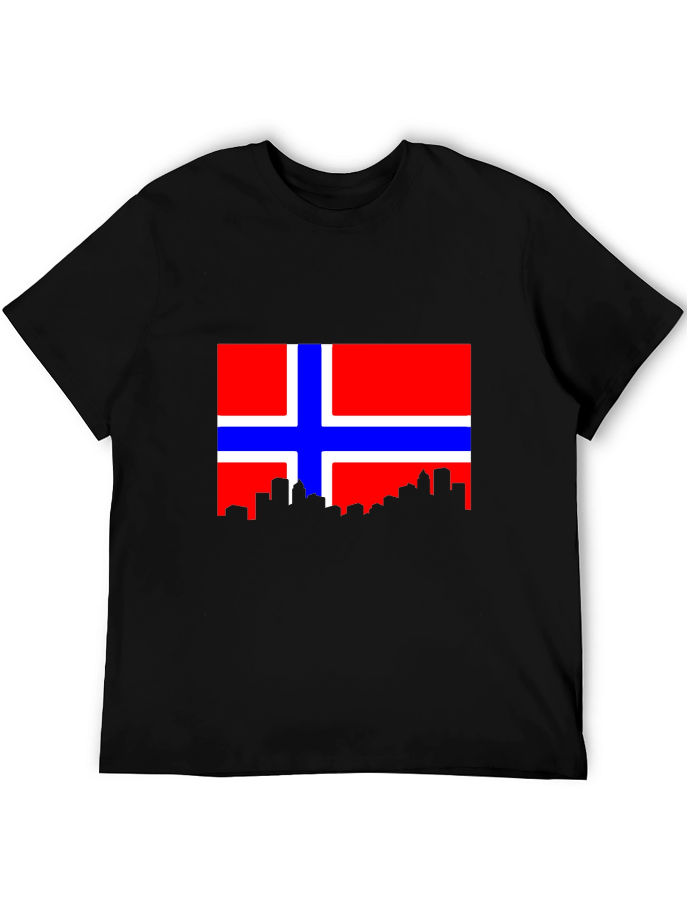 Norway Flag Skyline Black Tee Shirt