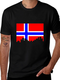 Norway Flag Skyline Black Tee Shirt