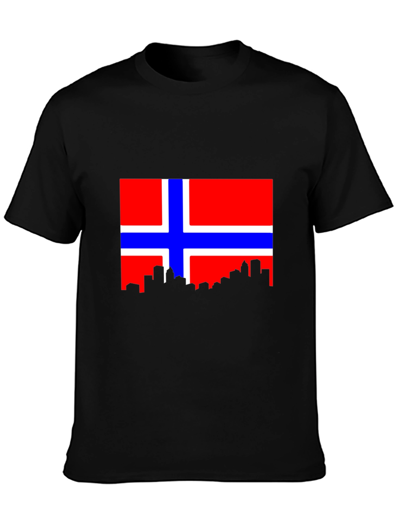 Norway Flag Skyline Black Tee Shirt