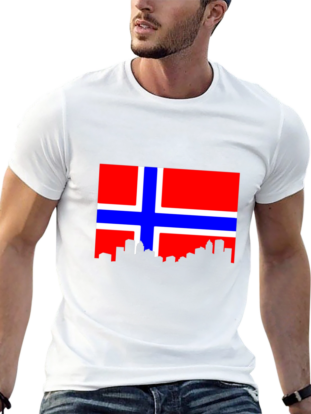 Norway Flag Skyline Black Tee Shirt