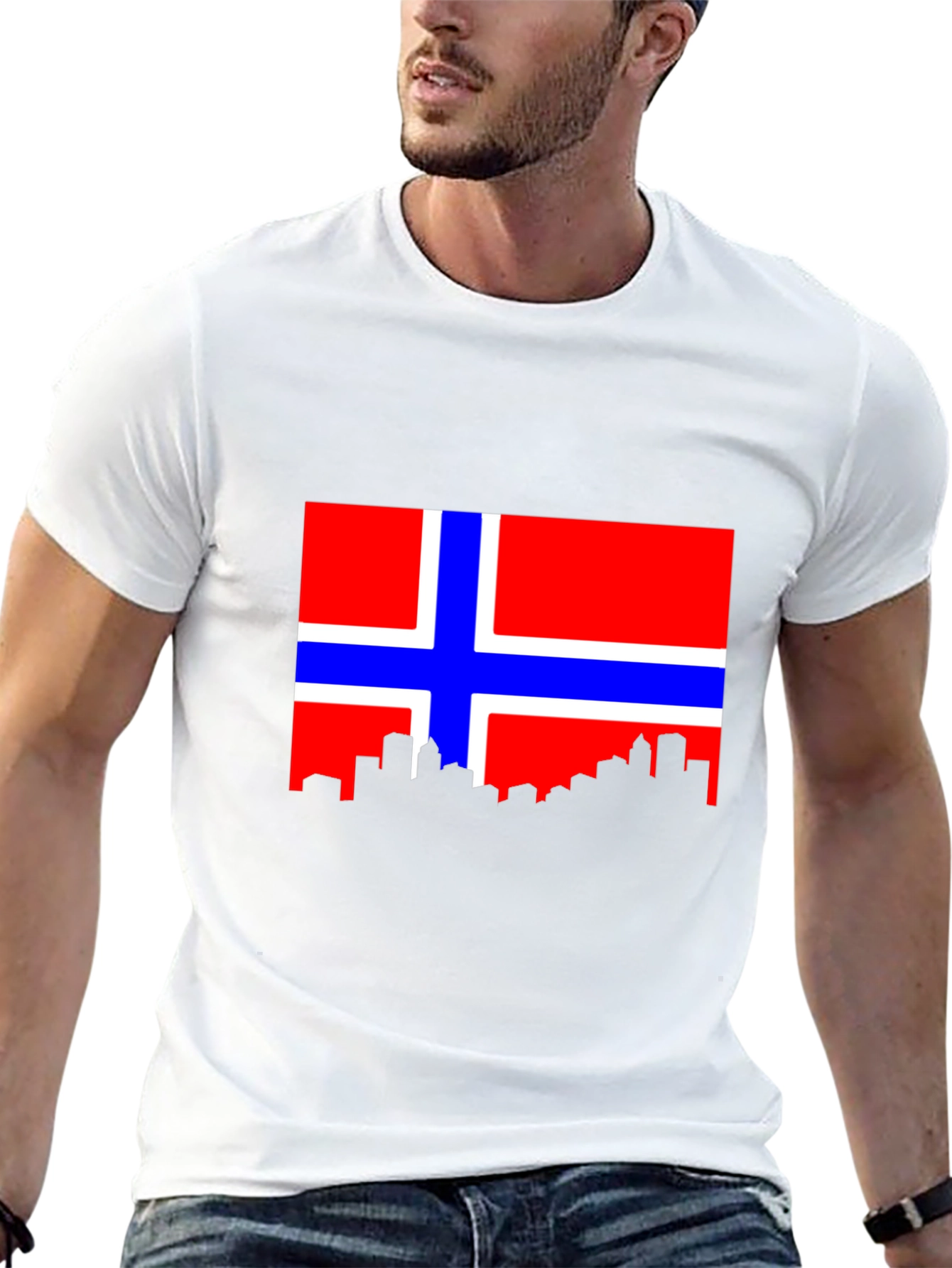 Norway Flag Skyline Black Tee Shirt