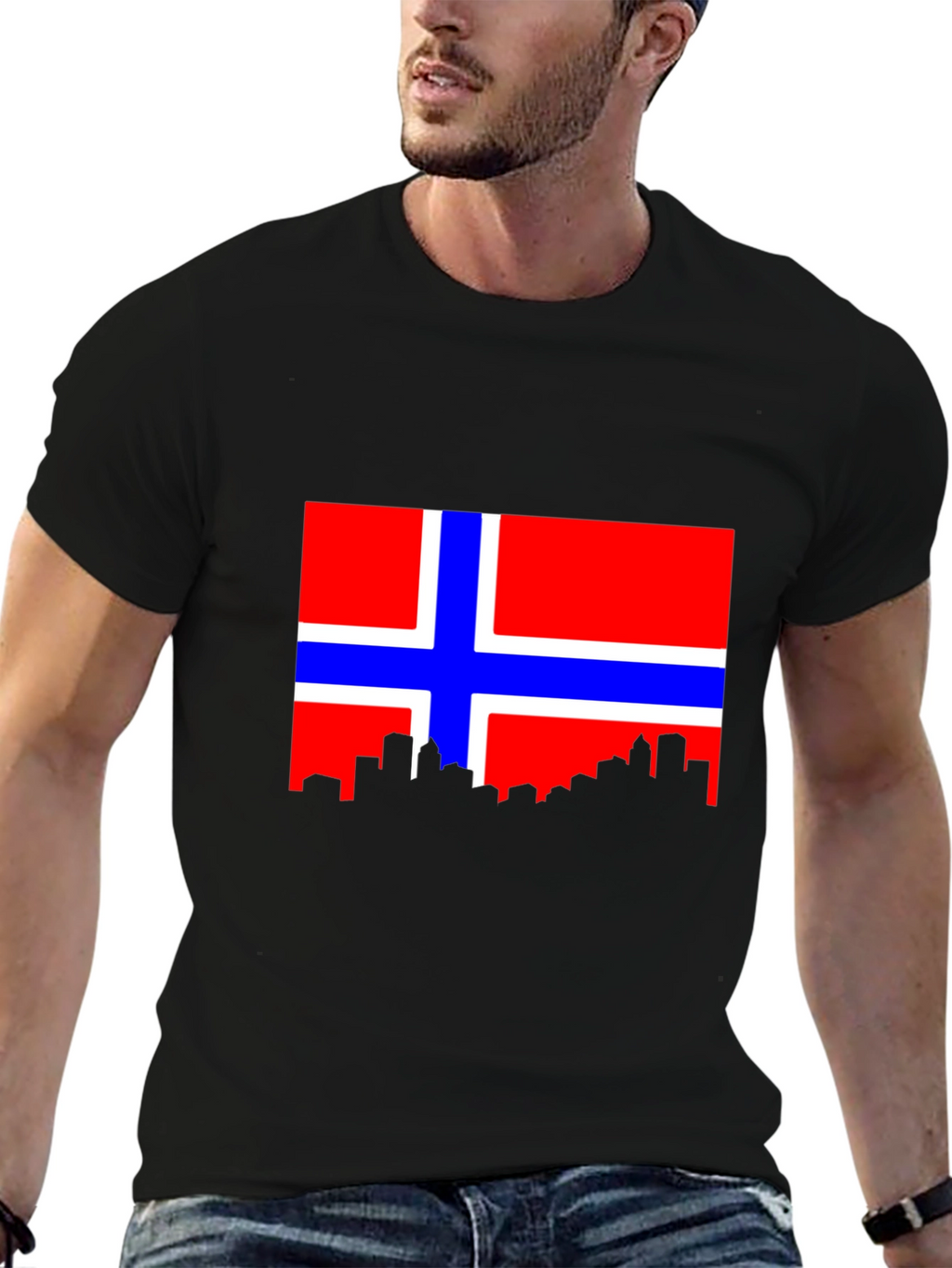 Norway Flag Skyline Black Tee Shirt
