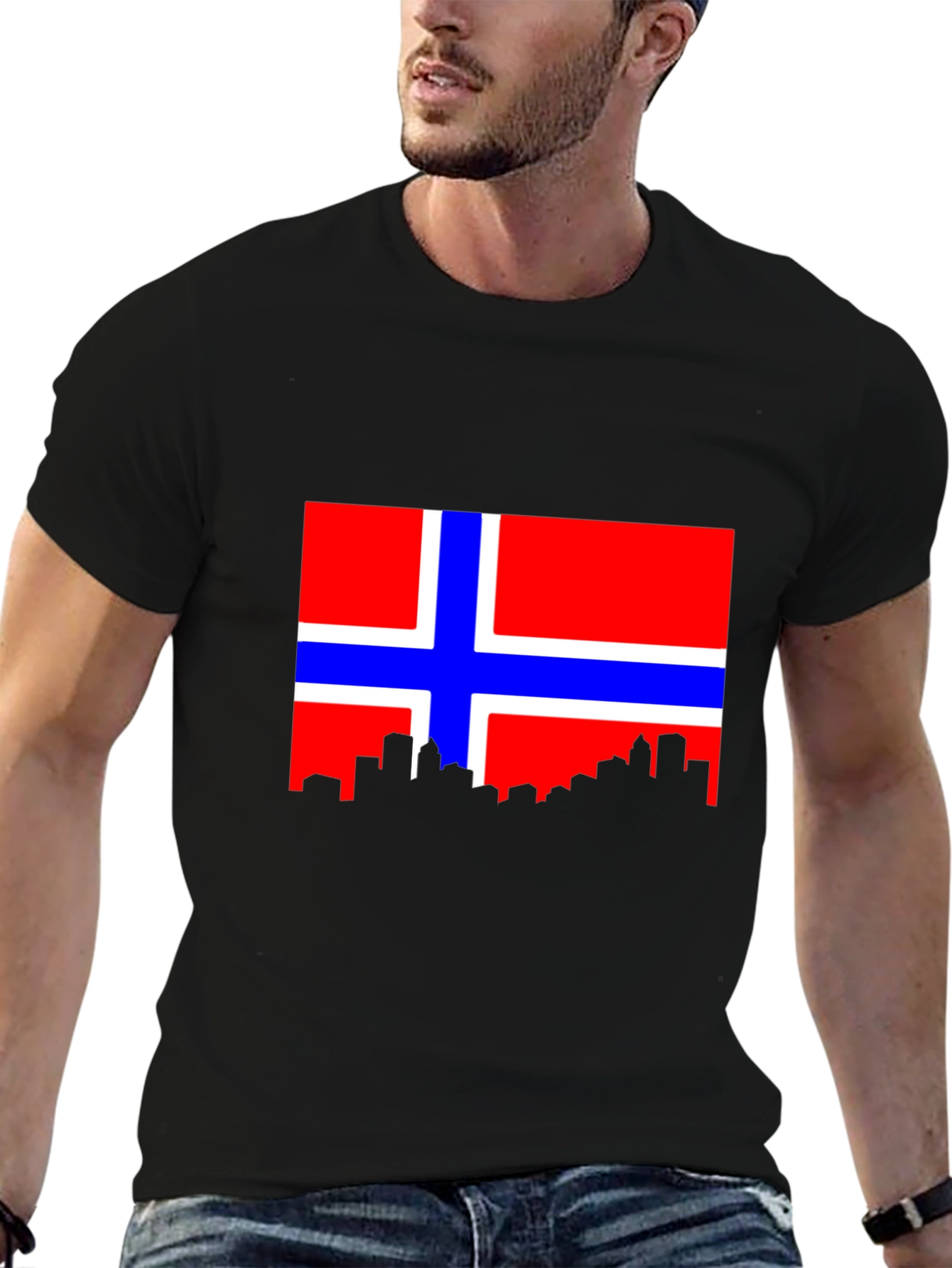 Norway Flag Skyline Black Tee Shirt