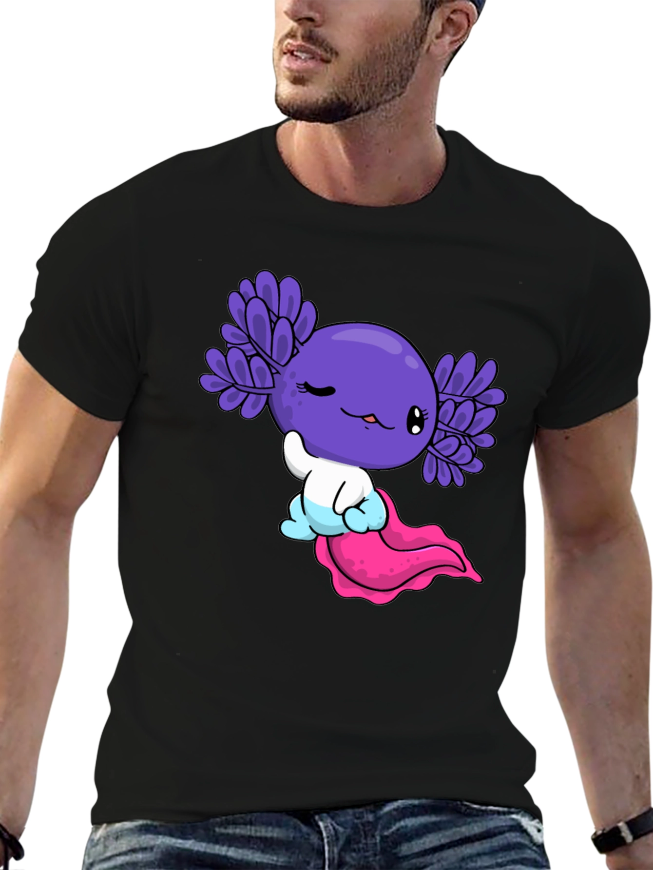 Cute Axolotl Graphic Tee - Black