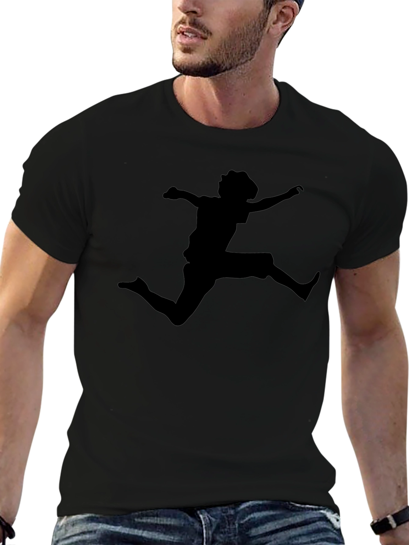 Black T-Shirt with Jumping Silhouette Design