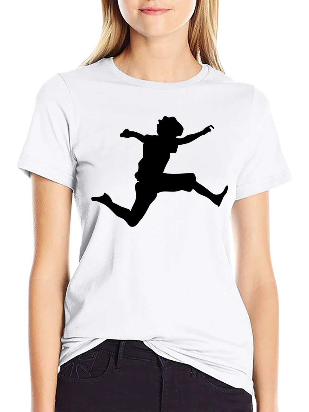 Black T-Shirt with Jumping Silhouette Design