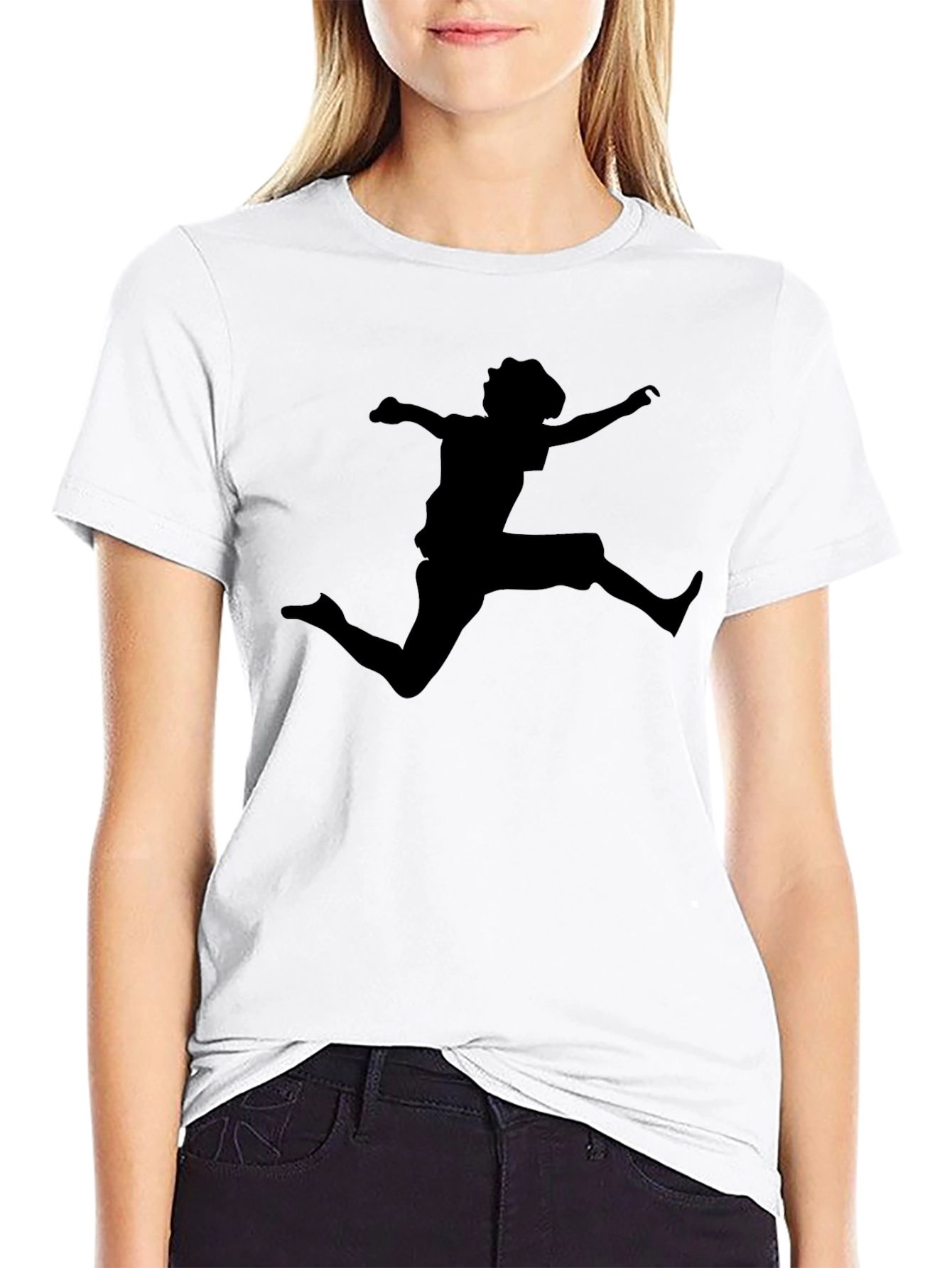 Black T-Shirt with Jumping Silhouette Design