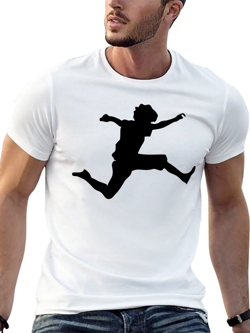 Black T-Shirt with Jumping Silhouette Design