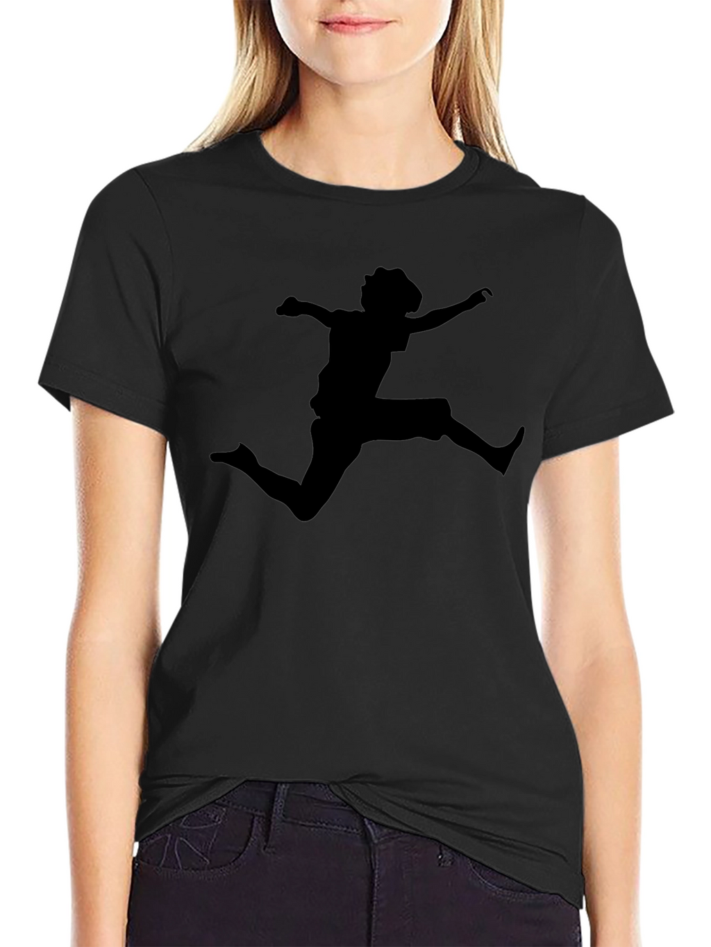 Black T-Shirt with Jumping Silhouette Design