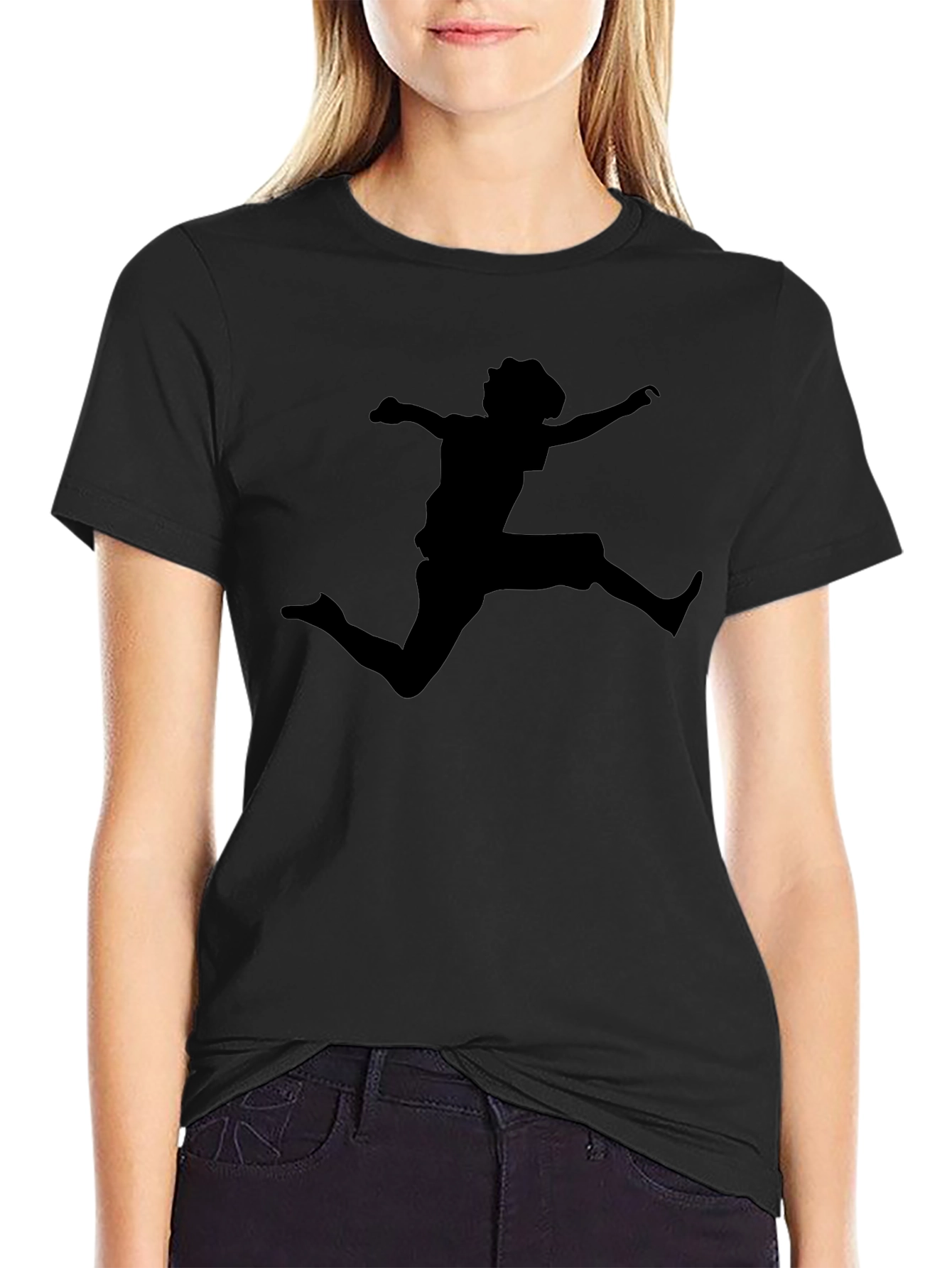 Black T-Shirt with Jumping Silhouette Design