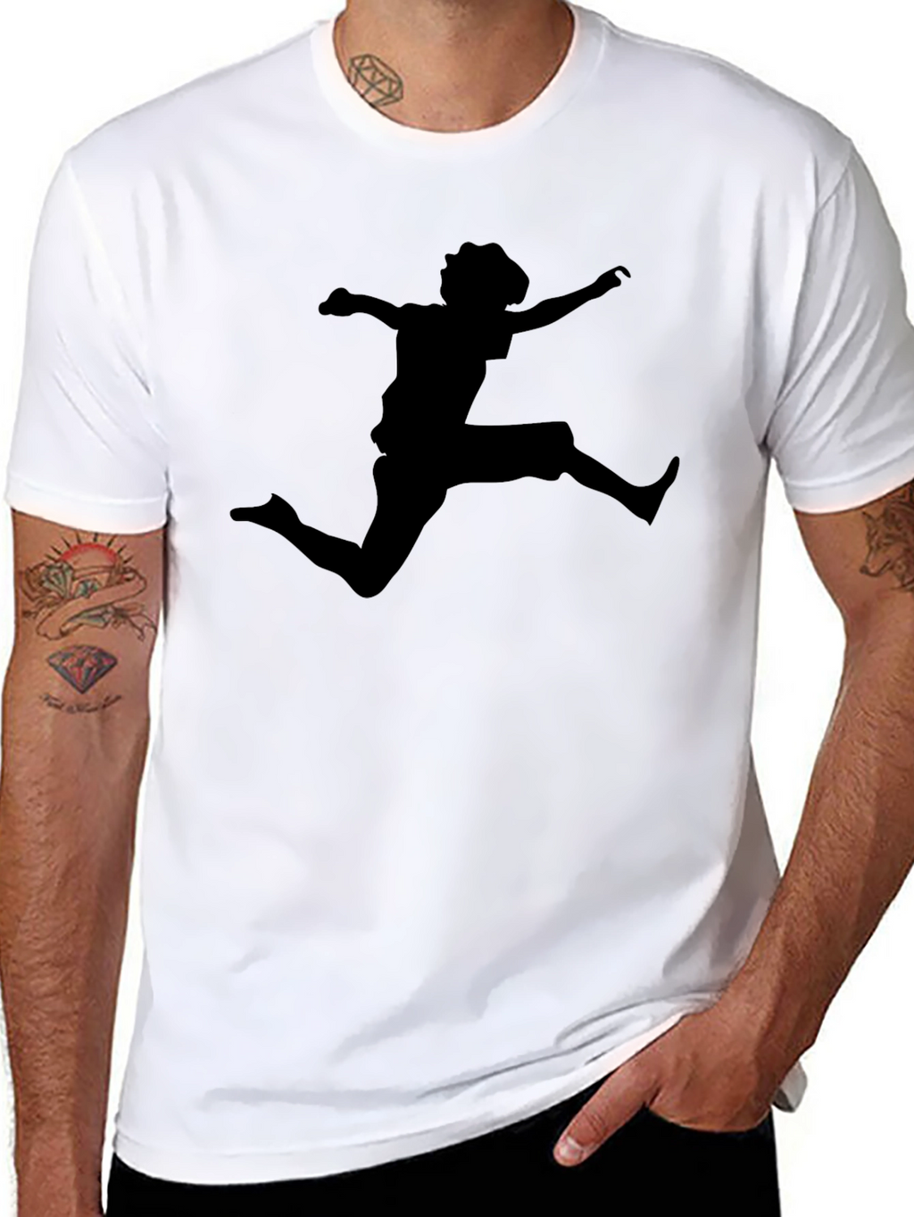 Black T-Shirt with Jumping Silhouette Design