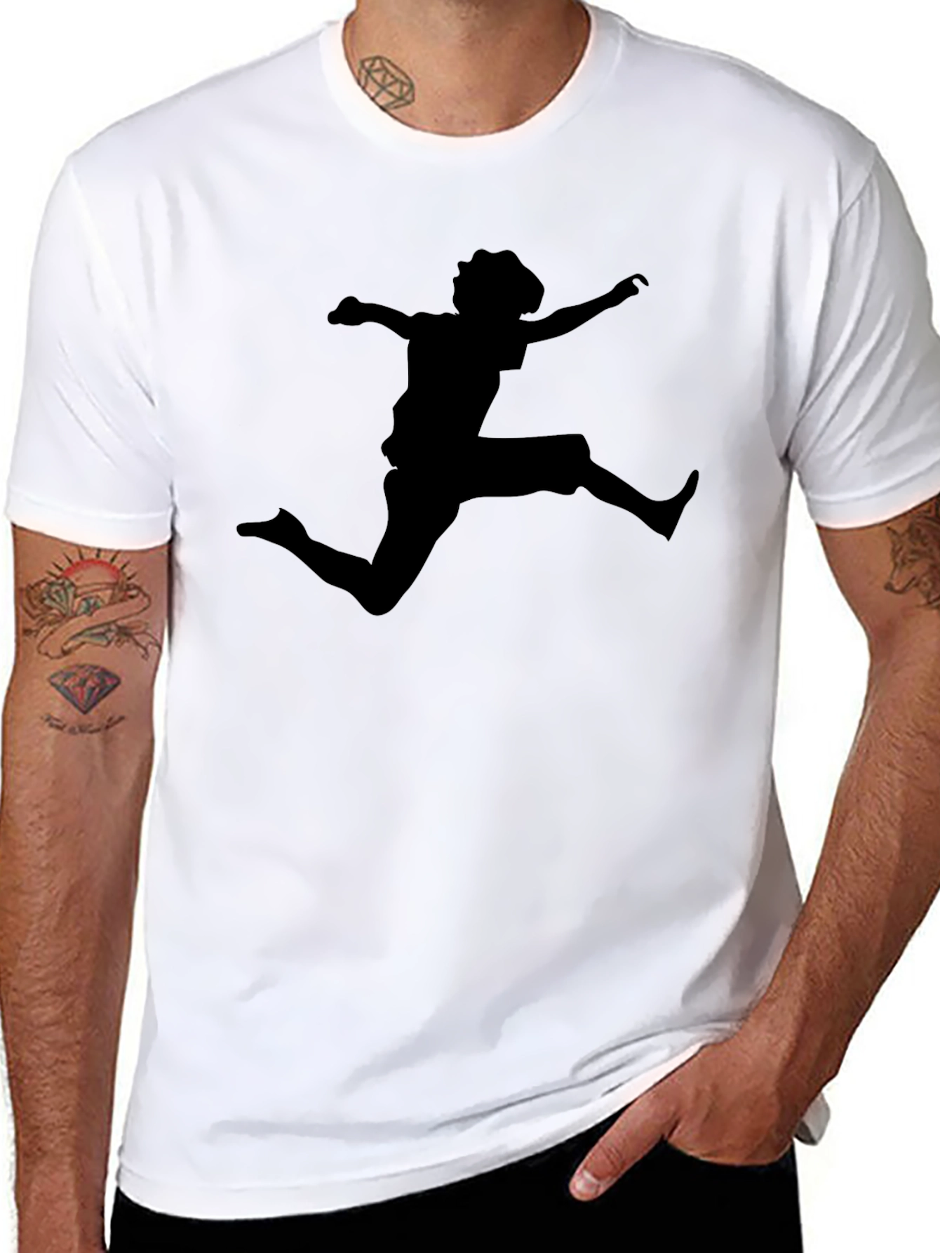 Black T-Shirt with Jumping Silhouette Design