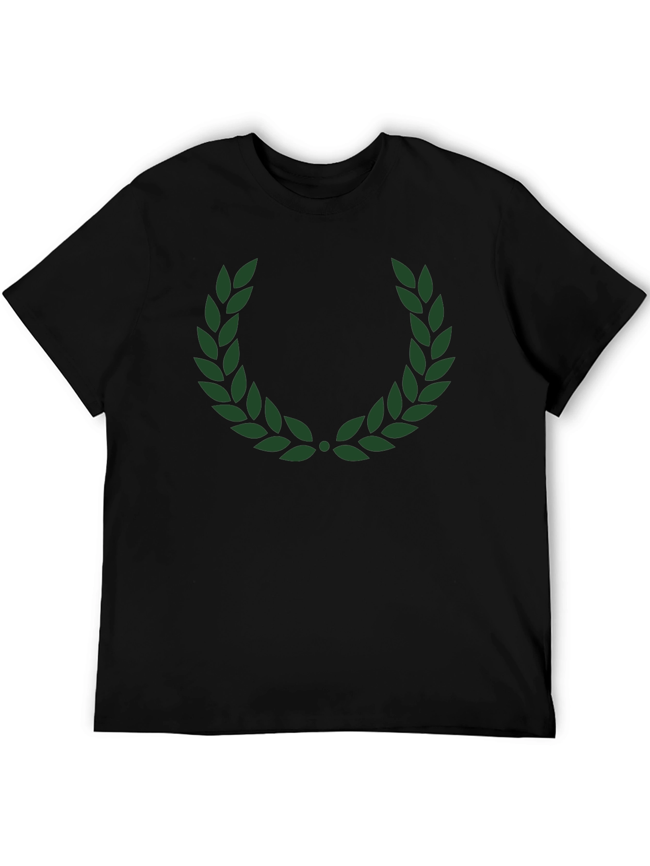 Mens Black T-Shirt with Green Laurel Wreath Design