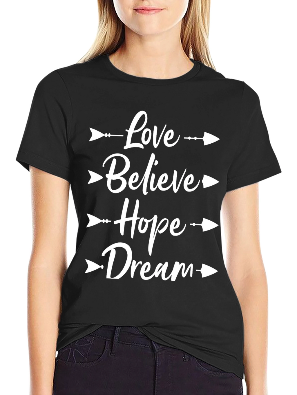 Love Believe Hope Dream Arrow Graphic Tee - Black