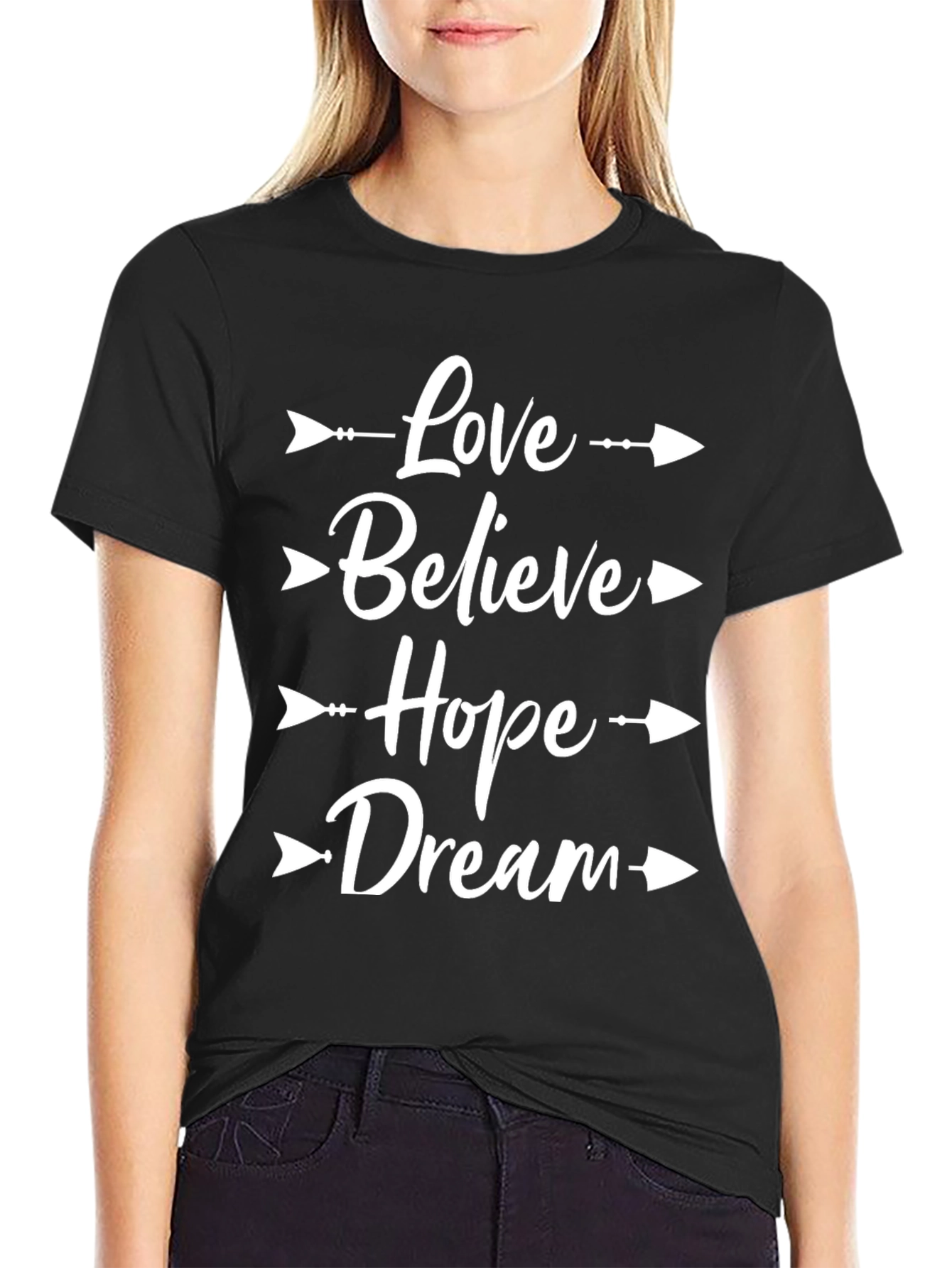 Love Believe Hope Dream Arrow Graphic Tee - Black